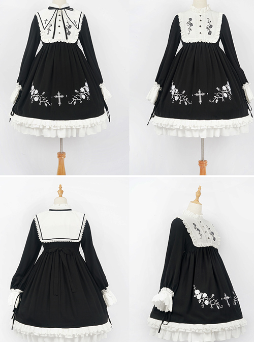 Oath Roses Series Embroidery Gothic Lolita Bowknot Long Sleeve Dress