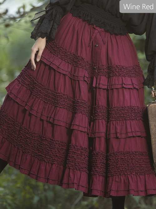 Heidi Series Pure Color Cotton Ruffle Classic Lolita Skirt