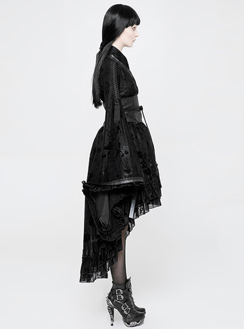 Flocking Printing Gothic Lolita Black Kimono Dress