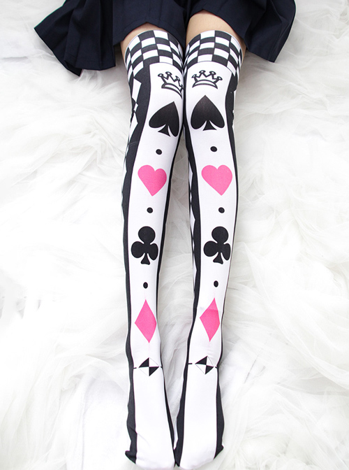 Sweet Lolita Poker Cards Printing Black And White Stockings