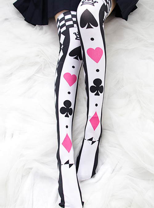 Sweet Lolita Poker Cards Printing Black And White Stockings