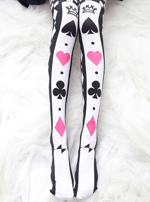 Sweet Lolita Poker Cards Printing Black And White Stockings