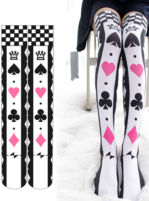 Sweet Lolita Poker Cards Printing Black And White Stockings
