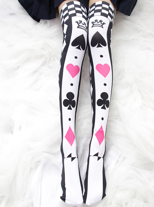 Sweet Lolita Poker Cards Printing Black And White Stockings