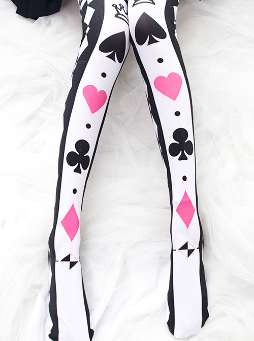 Sweet Lolita Poker Cards Printing Black And White Stockings