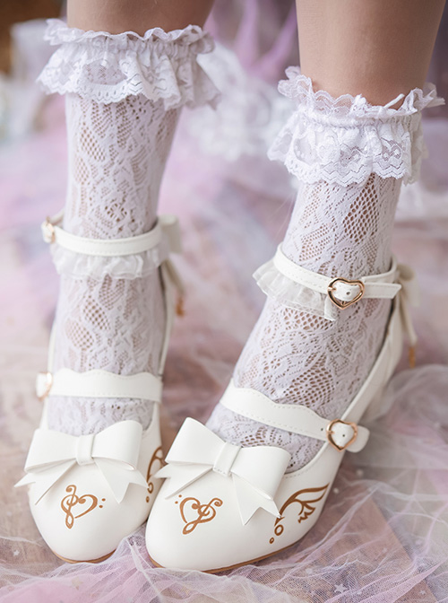 Musical Note Printing Classic Lolita Bowknot High Heel Shoes