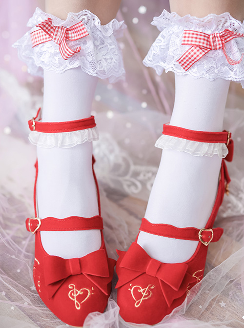 Musical Note Printing Classic Lolita Bowknot High Heel Shoes