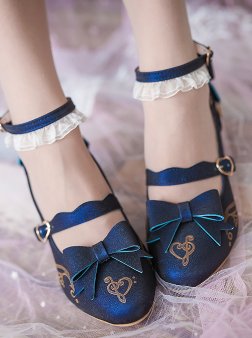 Musical Note Printing Classic Lolita Bowknot High Heel Shoes