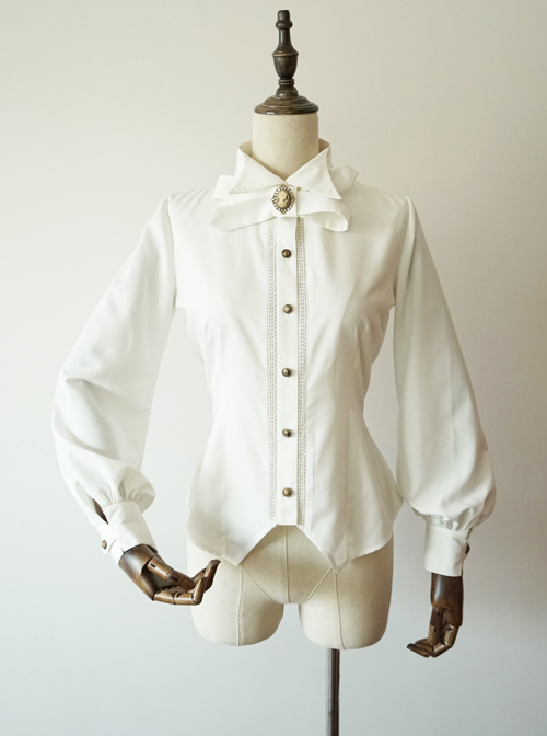 Staff Officer Series Standing Collar Classic Lolita Slim Pure Color Long Sleeve Blouses