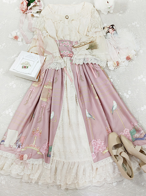 The Poetry Of Roses Series Printing Classic Lolita High Waist Long Skirt