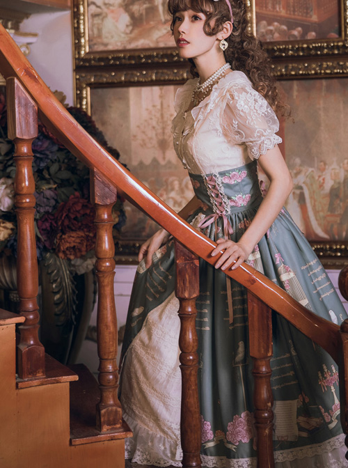 The Poetry Of Roses Series Printing Classic Lolita High Waist Long Skirt