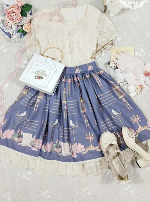 The Poetry Of Roses Series Printing Lace Classic Lolita Daily Short Skirt