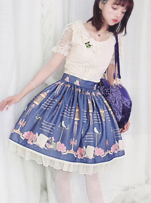 The Poetry Of Roses Series Printing Lace Classic Lolita Daily Short Skirt