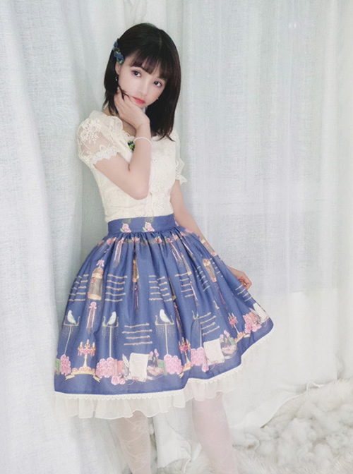 The Poetry Of Roses Series Printing Lace Classic Lolita Daily Short Skirt