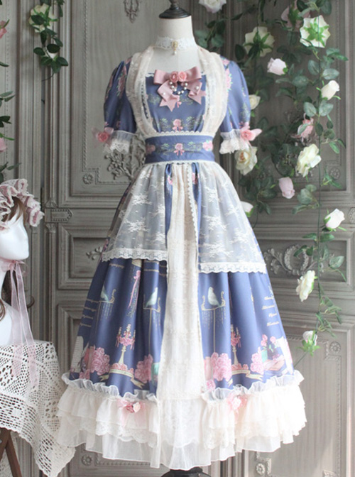 The Roses Poetry Series OP Plase Court Style Classic Lolita Short Sleeves Long Dress