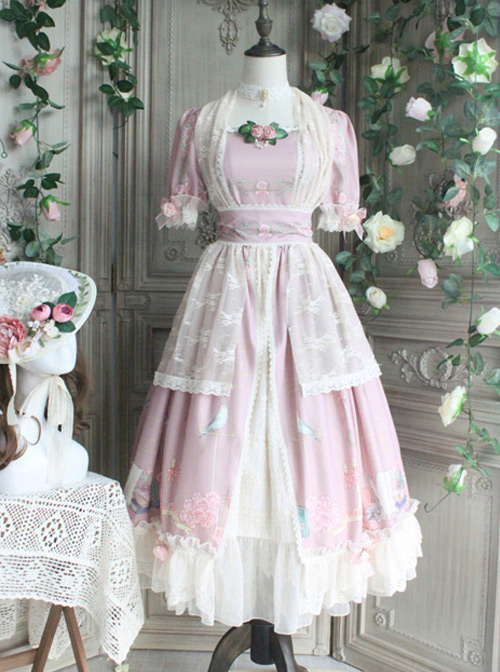 The Roses Poetry Series OP Plase Court Style Classic Lolita Short Sleeves Long Dress