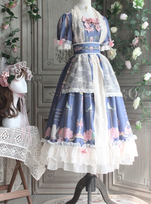 The Roses Poetry Series OP Plase Court Style Classic Lolita Short Sleeves Long Dress