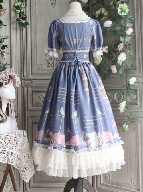 The Roses Poetry Series OP Plase Court Style Classic Lolita Short Sleeves Long Dress