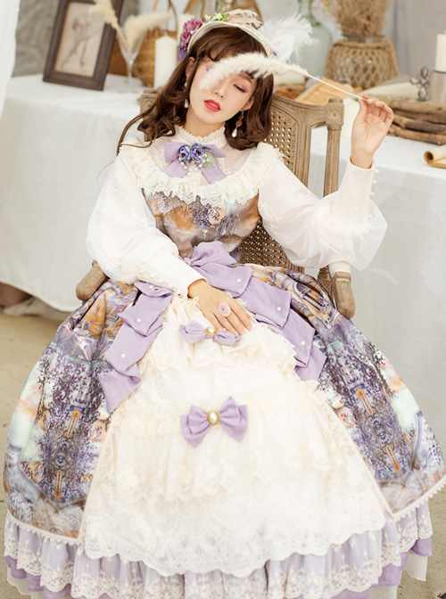 Dusk Of The Gods Series OP Retro Ruffle Classic Lolita Long Sleeve Dress