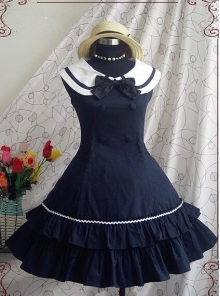 Blue Bowknot Cotton School Lolita Sleeveless Dress