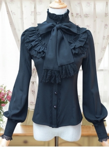 Stand Collar Bowknot Tie Retro Lolita Lantern Sleeve Long Sleeve Shirt