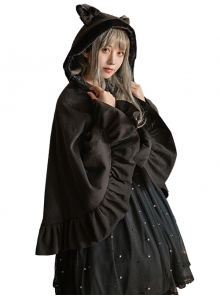 Cat Ears Bowknot Sweet Lolita Pocket Thickening Woolen Cloak