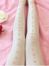 White Velvet Bronzing Printing Classic Lolita Elegant Pantyhose