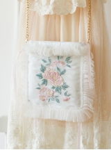Retro Flowers Embroidery Chinese Style Qi Lolita White Lace Pillow Bag