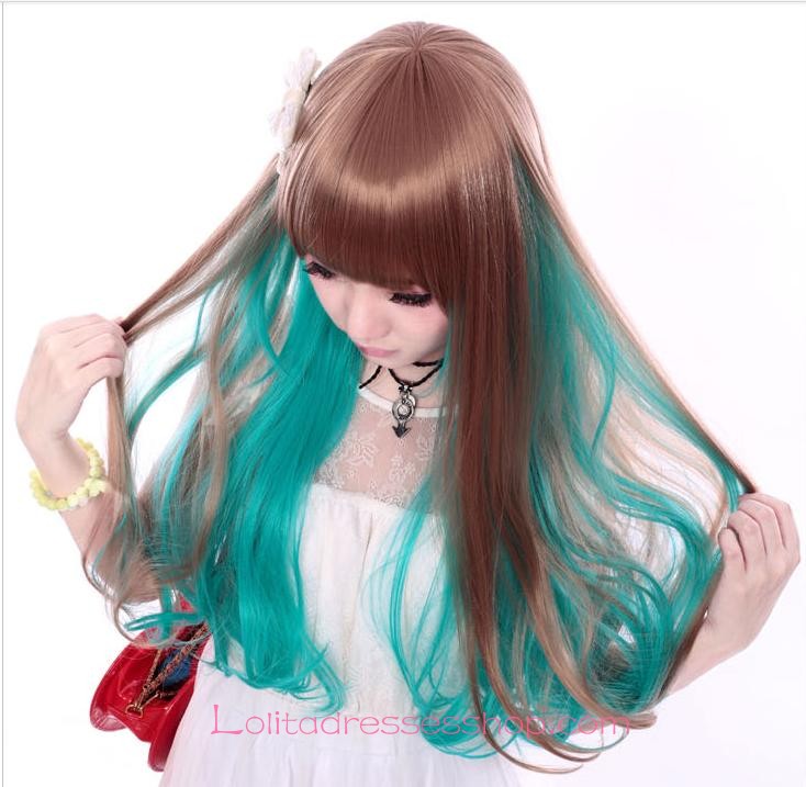 Lolita Brown Green Maid Cute Cosplay wig